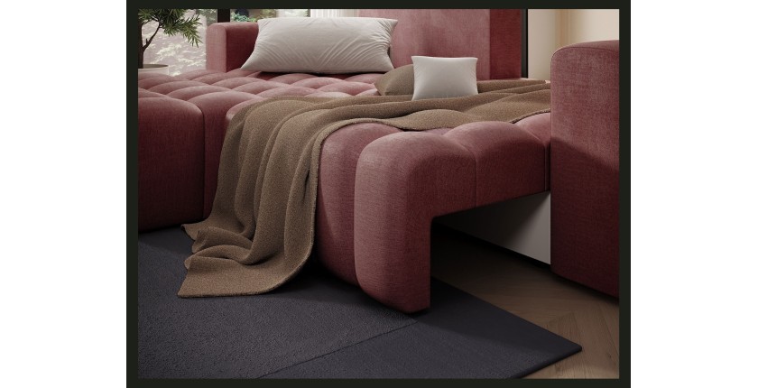 Canapé d’angle convertible DORY rose 250 cm avec coffre de rangement angle gauche 
