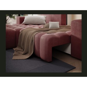 Canapé d’angle convertible DORY rose 250 cm avec coffre de rangement angle gauche 
