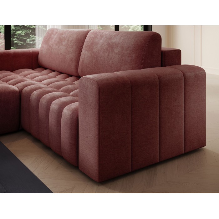 Canapé d’angle convertible DORY rose 250 cm avec coffre de rangement angle gauche 