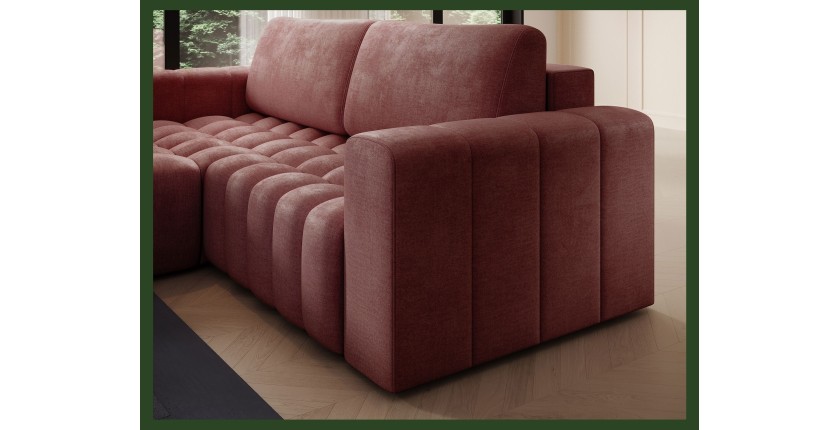 Canapé d’angle convertible DORY rose 250 cm avec coffre de rangement angle gauche 