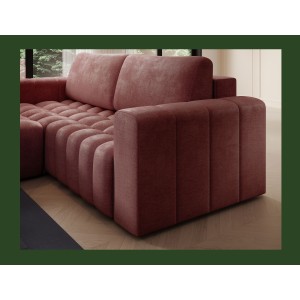 Canapé d’angle convertible DORY rose 250 cm avec coffre de rangement angle gauche 