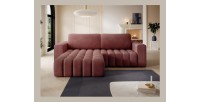Canapé d’angle convertible DORY rose 250 cm avec coffre de rangement angle gauche 