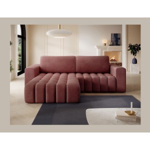 Canapé d’angle convertible DORY rose 250 cm avec coffre de rangement angle gauche 