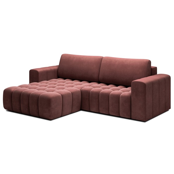 Canapé d’angle convertible DORY rose 250 cm avec coffre de rangement angle gauche 
