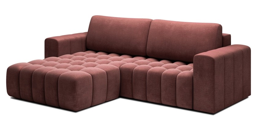 Canapé d’angle convertible DORY rose 250 cm avec coffre de rangement angle gauche 