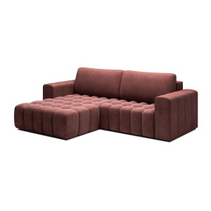 Canapé d’angle convertible DORY rose 250 cm avec coffre de rangement angle gauche 