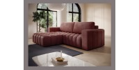 Canapé d’angle convertible DORY rose 250 cm avec coffre de rangement angle gauche 