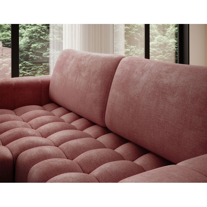 Canapé d’angle convertible DORY rose 250 cm avec coffre de rangement angle gauche 