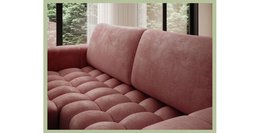 Canapé d’angle convertible DORY rose 250 cm avec coffre de rangement angle gauche 