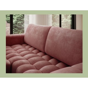 Canapé d’angle convertible DORY rose 250 cm avec coffre de rangement angle gauche 