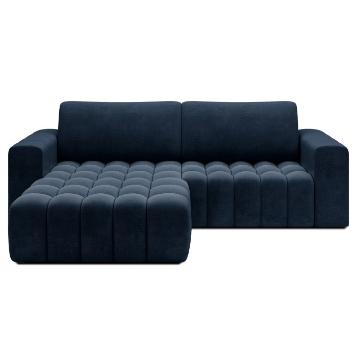 Canapé d’angle convertible DORY bleu foncé 250 cm avec coffre de rangement angle gauche 