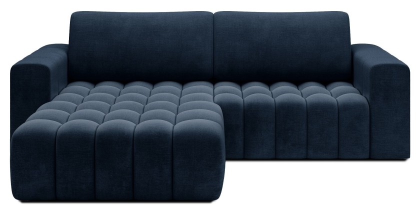 Canapé d’angle convertible DORY bleu foncé 250 cm avec coffre de rangement angle gauche 