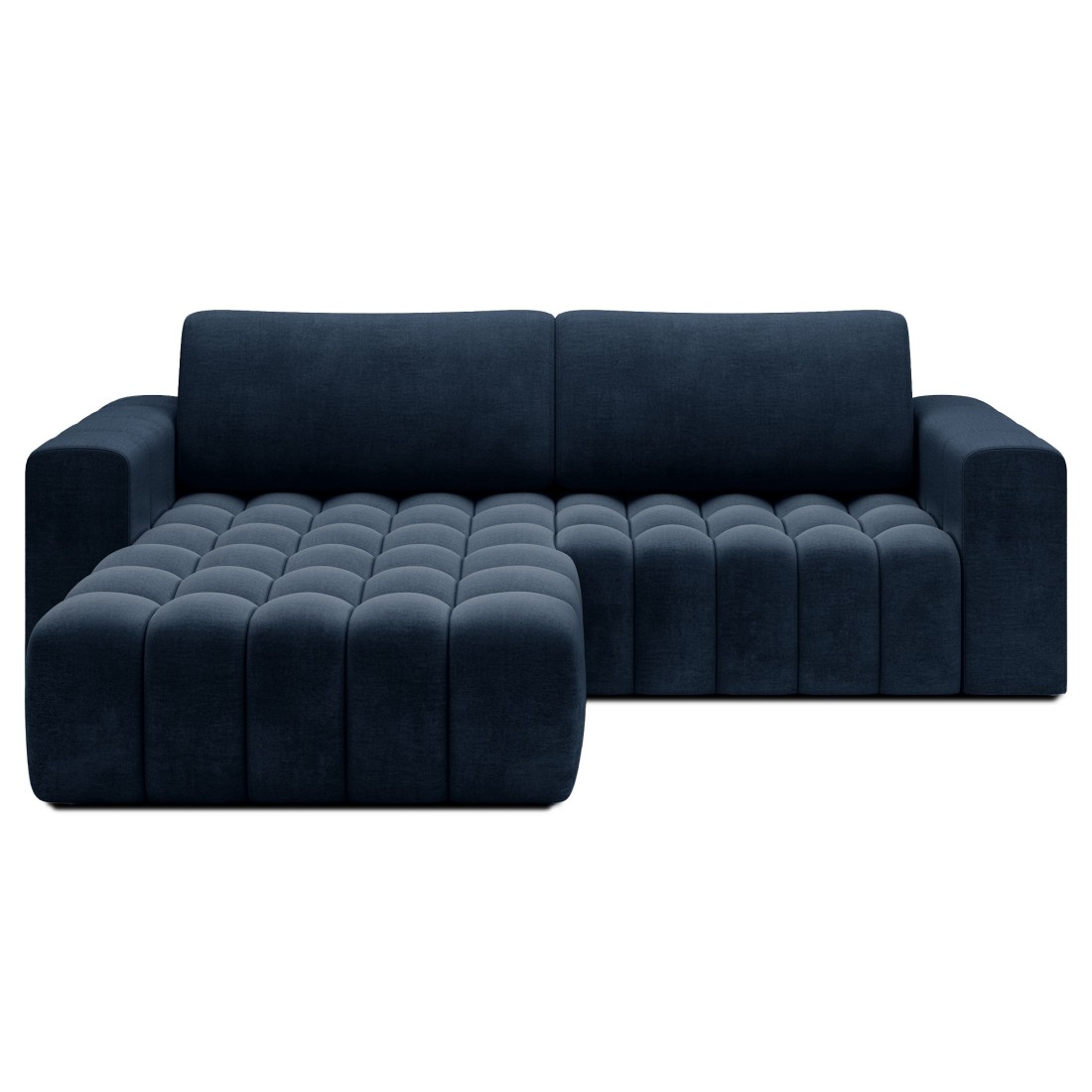 Canapé d’angle convertible DORY bleu foncé 250 cm avec coffre de rangement angle gauche 