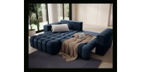 Canapé d’angle convertible DORY bleu foncé 250 cm avec coffre de rangement angle gauche 
