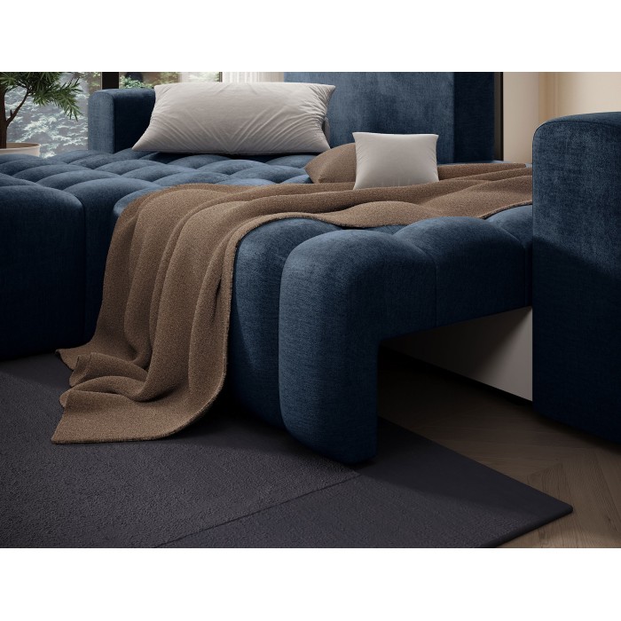 Canapé d’angle convertible DORY bleu foncé 250 cm avec coffre de rangement angle gauche 