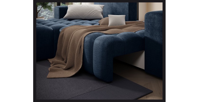 Canapé d’angle convertible DORY bleu foncé 250 cm avec coffre de rangement angle gauche 