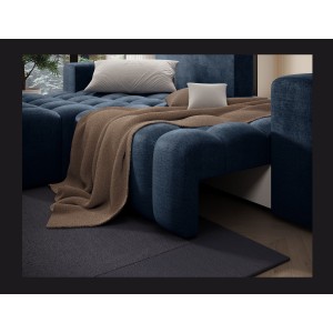 Canapé d’angle convertible DORY bleu foncé 250 cm avec coffre de rangement angle gauche 