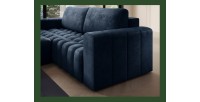 Canapé d’angle convertible DORY bleu foncé 250 cm avec coffre de rangement angle gauche 