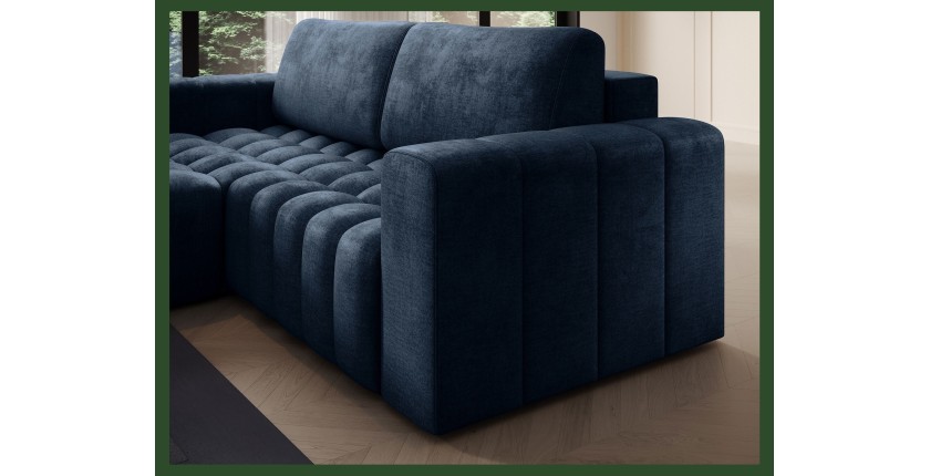 Canapé d’angle convertible DORY bleu foncé 250 cm avec coffre de rangement angle gauche 