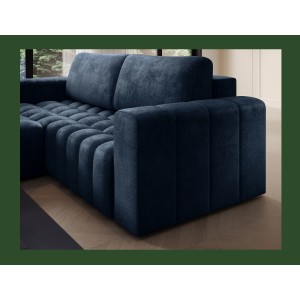 Canapé d’angle convertible DORY bleu foncé 250 cm avec coffre de rangement angle gauche 