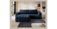 Canapé d’angle convertible DORY bleu foncé 250 cm avec coffre de rangement angle gauche 