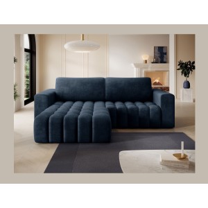 Canapé d’angle convertible DORY bleu foncé 250 cm avec coffre de rangement angle gauche 
