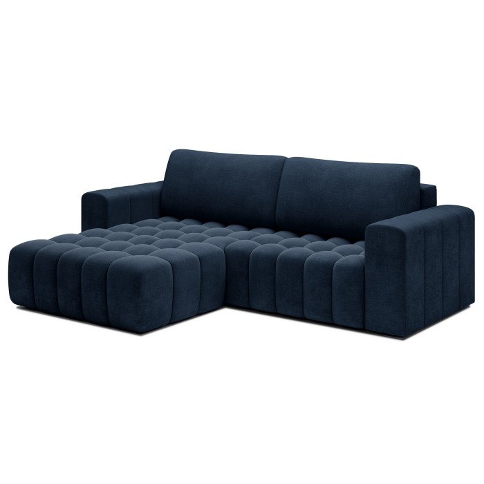 Canapé d’angle convertible DORY bleu foncé 250 cm avec coffre de rangement angle gauche 