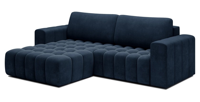 Canapé d’angle convertible DORY bleu foncé 250 cm avec coffre de rangement angle gauche 