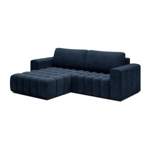 Canapé d’angle convertible DORY bleu foncé 250 cm avec coffre de rangement angle gauche 