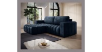 Canapé d’angle convertible DORY bleu foncé 250 cm avec coffre de rangement angle gauche 