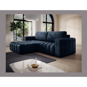 Canapé d’angle convertible DORY bleu foncé 250 cm avec coffre de rangement angle gauche 