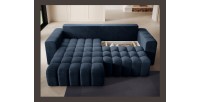 Canapé d’angle convertible DORY bleu foncé 250 cm avec coffre de rangement angle gauche 