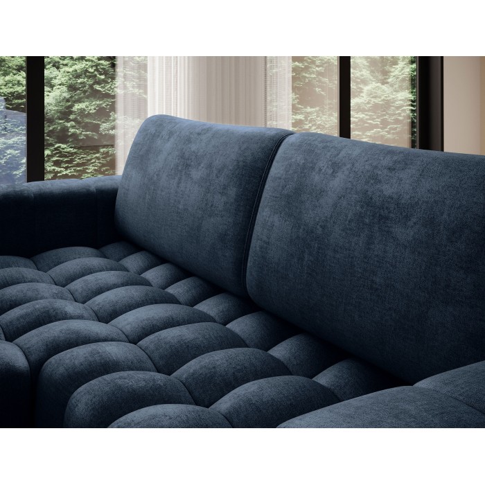 Canapé d’angle convertible DORY bleu foncé 250 cm avec coffre de rangement angle gauche 