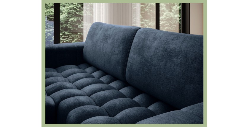 Canapé d’angle convertible DORY bleu foncé 250 cm avec coffre de rangement angle gauche 
