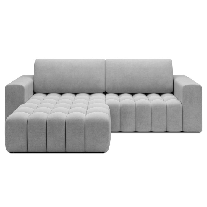 Canapé d’angle convertible DORY gris 250 cm avec coffre de rangement angle gauche 