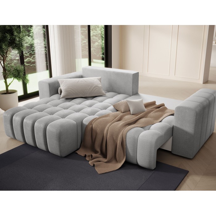 Canapé d’angle convertible DORY gris 250 cm avec coffre de rangement angle gauche 
