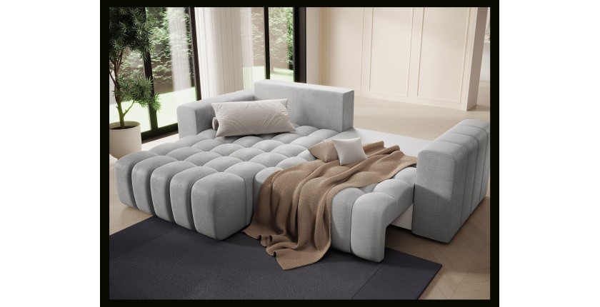 Canapé d’angle convertible DORY gris 250 cm avec coffre de rangement angle gauche 
