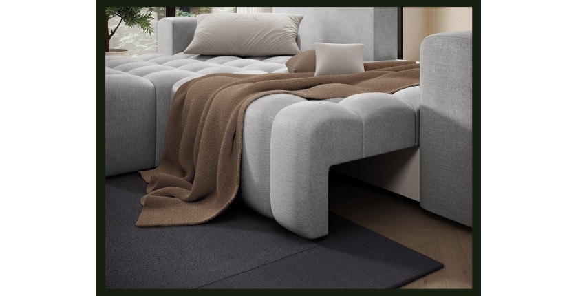Canapé d’angle convertible DORY gris 250 cm avec coffre de rangement angle gauche 