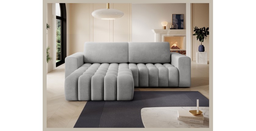 Canapé d’angle convertible DORY gris 250 cm avec coffre de rangement angle gauche 
