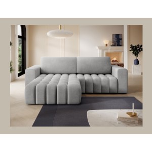 Canapé d’angle convertible DORY gris 250 cm avec coffre de rangement angle gauche 