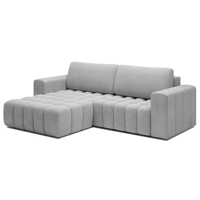 Canapé d’angle convertible DORY gris 250 cm avec coffre de rangement angle gauche 