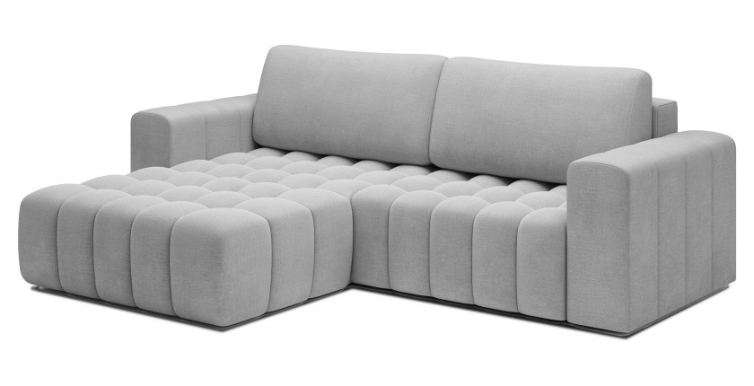 Canapé d’angle convertible DORY gris 250 cm avec coffre de rangement angle gauche 