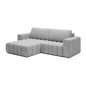 Canapé d’angle convertible DORY gris 250 cm avec coffre de rangement angle gauche 