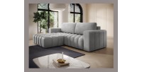 Canapé d’angle convertible DORY gris 250 cm avec coffre de rangement angle gauche 