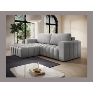 Canapé d’angle convertible DORY gris 250 cm avec coffre de rangement angle gauche 