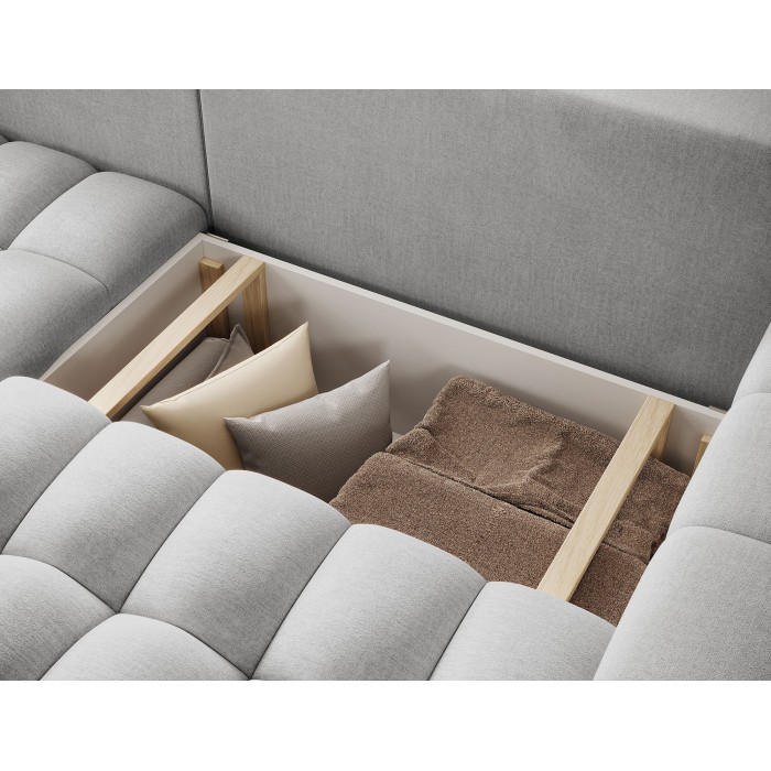 Canapé d’angle convertible DORY gris 250 cm avec coffre de rangement angle gauche 