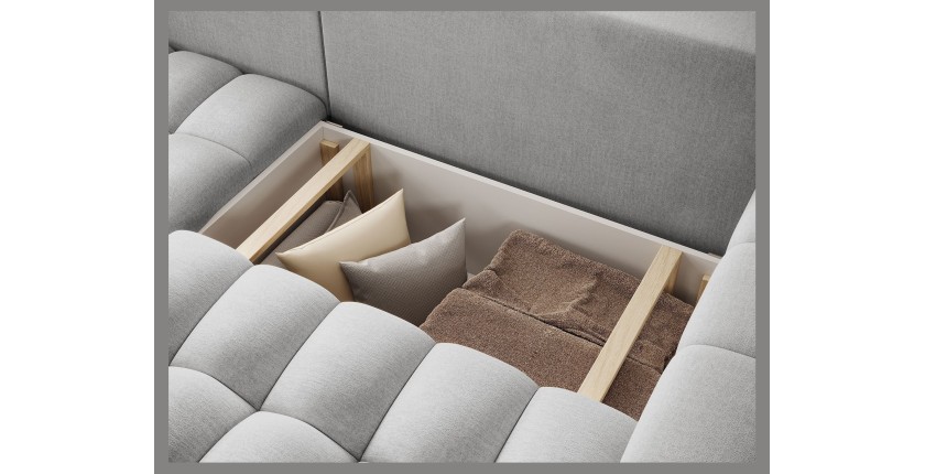 Canapé d’angle convertible DORY gris 250 cm avec coffre de rangement angle gauche 