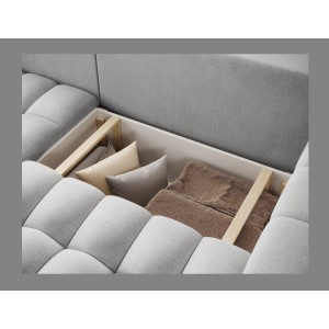 Canapé d’angle convertible DORY gris 250 cm avec coffre de rangement angle gauche 