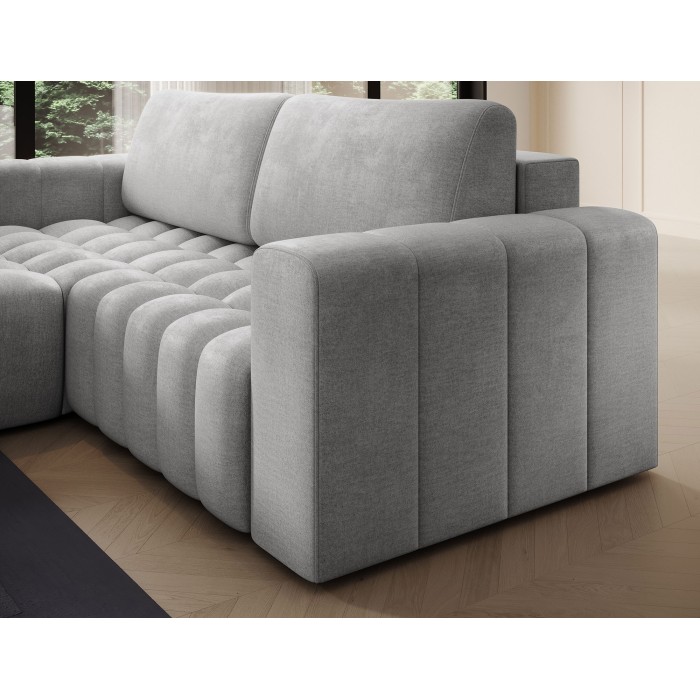 Canapé d’angle convertible DORY gris 250 cm avec coffre de rangement angle gauche 