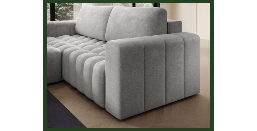 Canapé d’angle convertible DORY gris 250 cm avec coffre de rangement angle gauche 